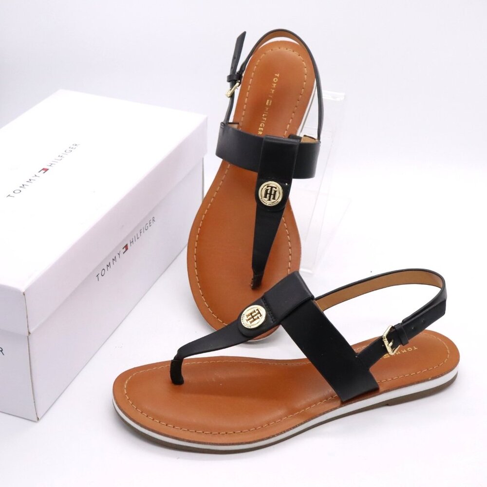 Tommy‎ Hilfiger Sandals Womens 7.5 M Bennia Slingback Black Faux Leather Buckle